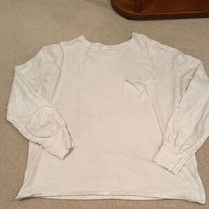 Free People White Long Sleeve Pocket Tee